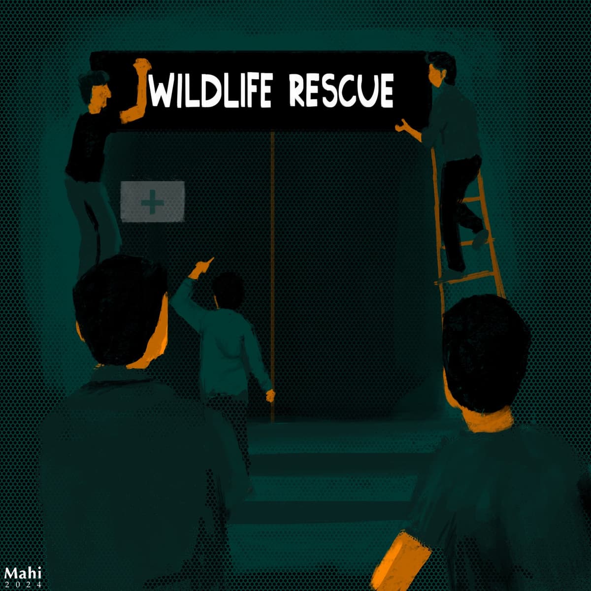 The brothers installing the Wildlife Rescue signboard together